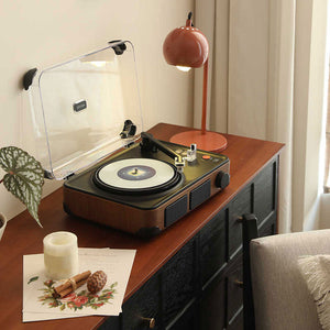 Wood-color Syitren T400 Vinyl Record Player Portable Bluetooth5.0 Speaker Retro Phonograph Support 7/10/12 Inches Record