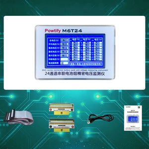 M6T24 24-Channel Serial Battery Pack Precision Voltage Monitor 5-inch HD LCD with Shell for Ternary Lithium/LiFePO4 Batteries