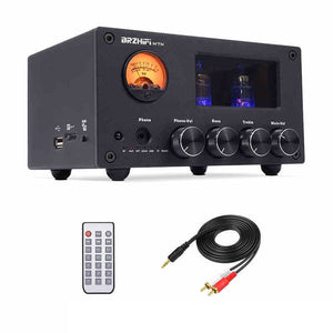 BRZHIFI M7N 100W Multifunctional Bluetooth Stereo Power Amplifier 2x6J1 Electronic Tubes Amplifier Retro VU Meter