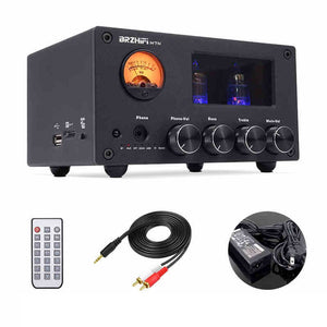 BRZHIFI M7N 100W Bluetooth Stereo Power Amplifier 2x6J1 Electronic Tubes Amplifier Retro VU Meter with 19V Power Adapter