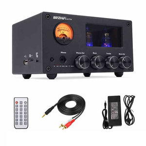 BRZHIFI M7N 100W Bluetooth Stereo Power Amplifier 2x6J1 Electronic Tubes Amplifier Retro VU Meter with 24V Power Adapter