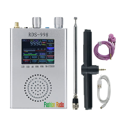 HAMGEEK RDS-998 FM MW LW SW SSB Radio Receiver USB LSB BFO Ham Radio Receiver with Silver Shell