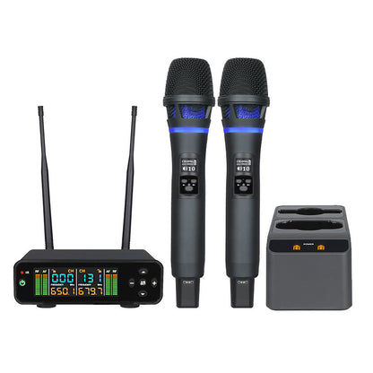 J163 Professional UHF 600-699MHz Wireless Microphone System with Charging Stand for Karaoke Stage Performance