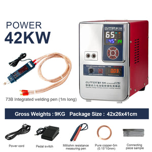 811H 42KW Industrial Dual Function Spot Welder with S-73B (25mm^2) Integrated Welding Pen for 18650/21700/32650 Batteries