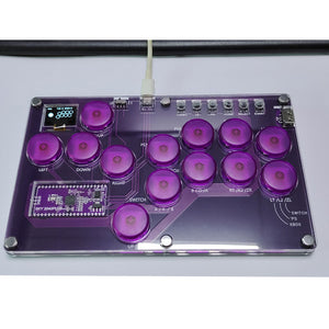 SimPlayer SP2040PLUS 13-Button Hitbox Arcade Stick SOCD 2 UP w/ Screen (Transparent Purple Keycaps)