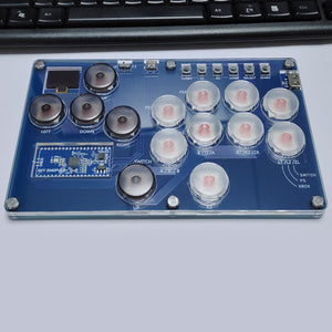 SimPlayer SP2040-14 14-Button Hitbox Controller (Transparent Gray + Transparent White Keycaps)