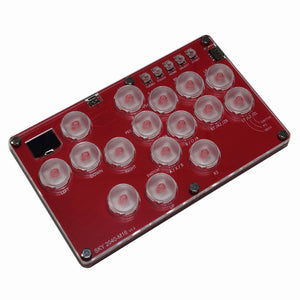 SimPlayer SP2040 M16 16-Button Hitbox Controller Arcade Stick (Red Panel Transparent White Buttons)
