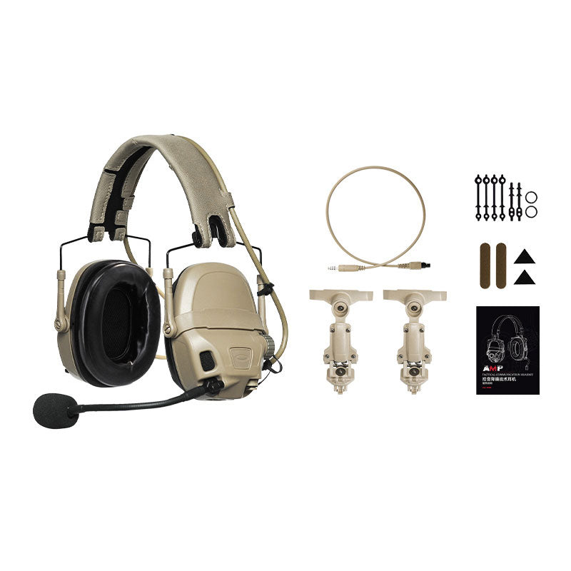 FCS AMP Digital Pickup Tactical Headset Noise Cancelling Headset Standard Configuration + Optional PTT Set