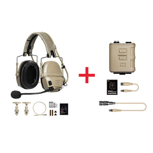 FCS AMP Tactical Headset Noise Cancelling Headset (Tan &amp; Standard Configuration) + V60 PTT Set