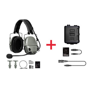 FCS AMP Tactical Headset Noise Cancelling Headset (Gray-green Standard Configuration) + V60 PTT Set