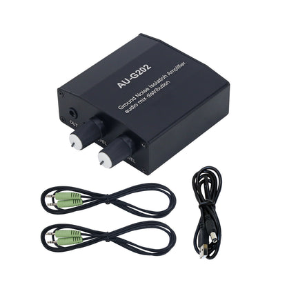 AU-G202 Ground Loop Noise Isolator Audio Mixer Kit w/ 2 Inputs 2 Outputs for Computer Game Consoles