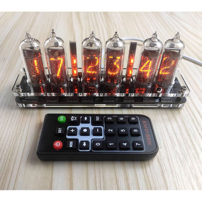 6-Bit IN-14 Nixie Tube Clock Base with 6PCS IN-14 Glow Tubes DIY Electronic Fluorescent Tube Creative Clock