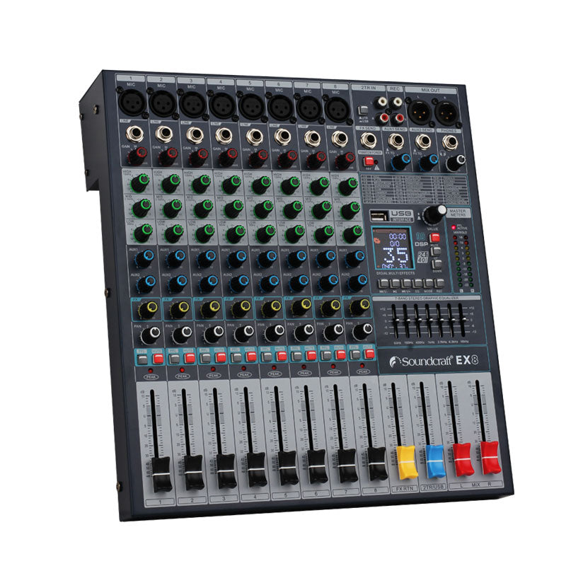 EX8 8-Channel Portable Audio Mixer Bluetooth USB Reverberation Professional Mixer for Stage Performance Support MP3 Input