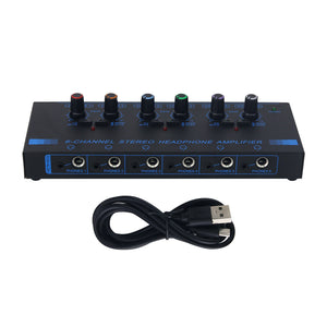 Recordio Blue GAX-PX600 Ultra-low Noise 6-Channel Stereo Headphone Amplifier with Mutual Non-interference Headphone Jack