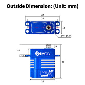 9IMOD RC Digital Servo 11KG 270-degree Coreless Metal Gear Servo 4.8-8.4V for 1/8 1/10 1/12 RC Car RC Helicopter DIY Accessories