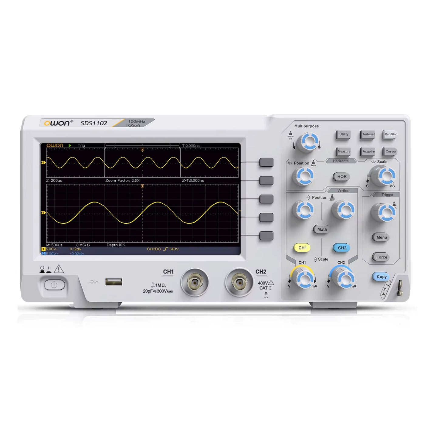 Owon SDS1102 100MHz 1GS/s 8Bits High Resolution ADC 2-Channel Digital Oscilloscope with 7" LCD for SCPI and Labview