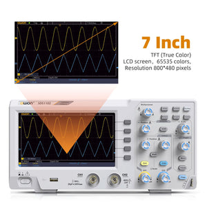 SDS1102 100MHz 1GS/s 8Bits High Resolution ADC 2-Channel Digital Oscilloscope with 7-inch LCD Support for SCPI and Labview