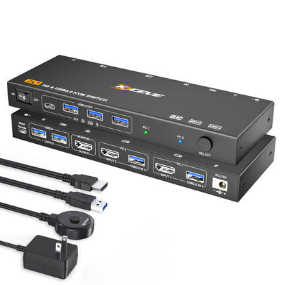 KV999 2-IN 2-OUT HDMI-compatible KVM Switch USB3.0 Support 8K60Hz/4K120Hz Compatible with Windows/Mac