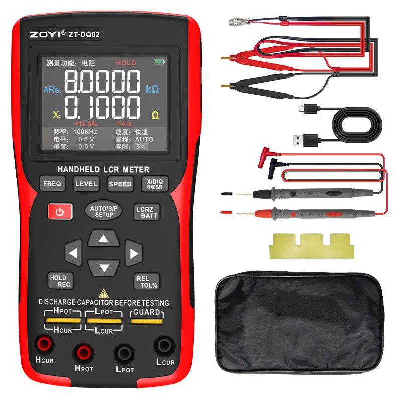 ZOYI ZT-DQ02 2-IN-1 High-Precision LCR Meter Digital Bridge Battery Internal Resistance Tester with Kelvin Clips