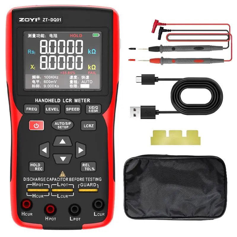 ZOYI ZT-DQ01 Handheld LCR Meter Auto Recognition Digital Bridge 5-Digit Display L/C/R/Z Value Testing + Kelvin Clips