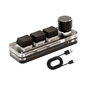 3-Key Keyboard Small Custom Keyboard (Black with 1 Knob &amp; Red Switches) for Bluetooth + Wired Modes