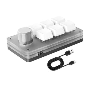 6-Key Keyboard Small Custom Keyboard (White with 1 Knob &amp; Red Switches) for Bluetooth + Wired Modes