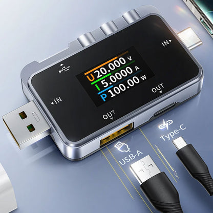 FNAC-28 2-IN-1 Type-C USB Tester Digital High Precision Voltmeter Ammeter Fast Charging Protocol Detection