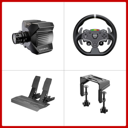 MOZA RACING R3 Wheel Base + ES Lite 280mm Racing Wheel + SR-P Lite 2-Pedal Set + Desk Clamp for PC