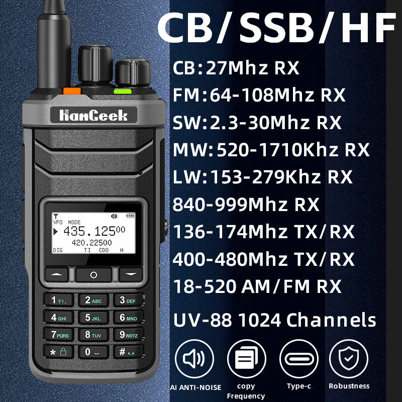 HamGeek UV-88 1024 Channels + 2 VFO Channels Walkie Talkie Handheld Transceiver + Programming Cable + Hand Mic