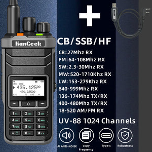 HamGeek UV-88 1024 Channels + 2 VFO Channels Walkie Talkie (Standard Version + Programming Cable)