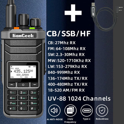 HamGeek UV-88 1024 Channels + 2 VFO Channels Walkie Talkie (Standard Version + Programming Cable)