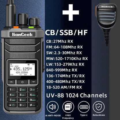 HamGeek UV-88 1024 Channels + 2 VFO Channels Walkie Talkie (Standard Version + Hand Microphone)