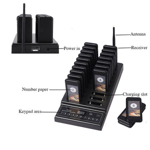 SU-68G Queuing Wireless Calling System Wireless Pager System with 20 Pagers, Vibration and Flashing Light
