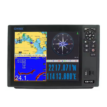 ONWA KM-12C 12-inch Multifunctional Marine GPS Chart Plotter Echo Sounder Fish Finder with SD Card Built-in Sea Map