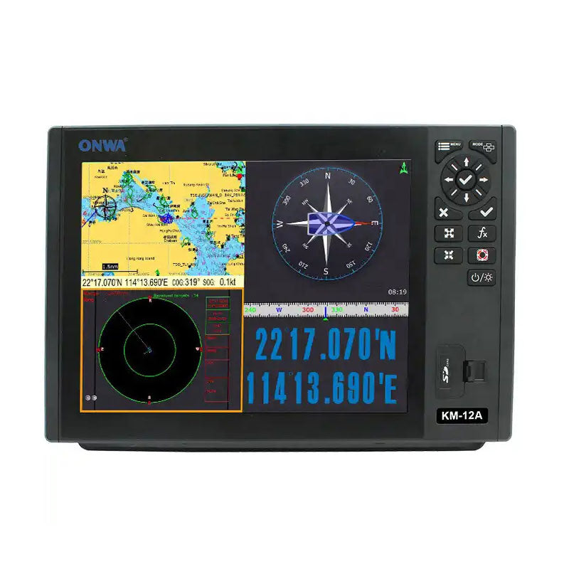 ONWA KM-12A 12-inch LCD Marine GPS Chart Plotter Fish Finder GPS+Beidou Class B+ AIS Transponder Echo Sounder