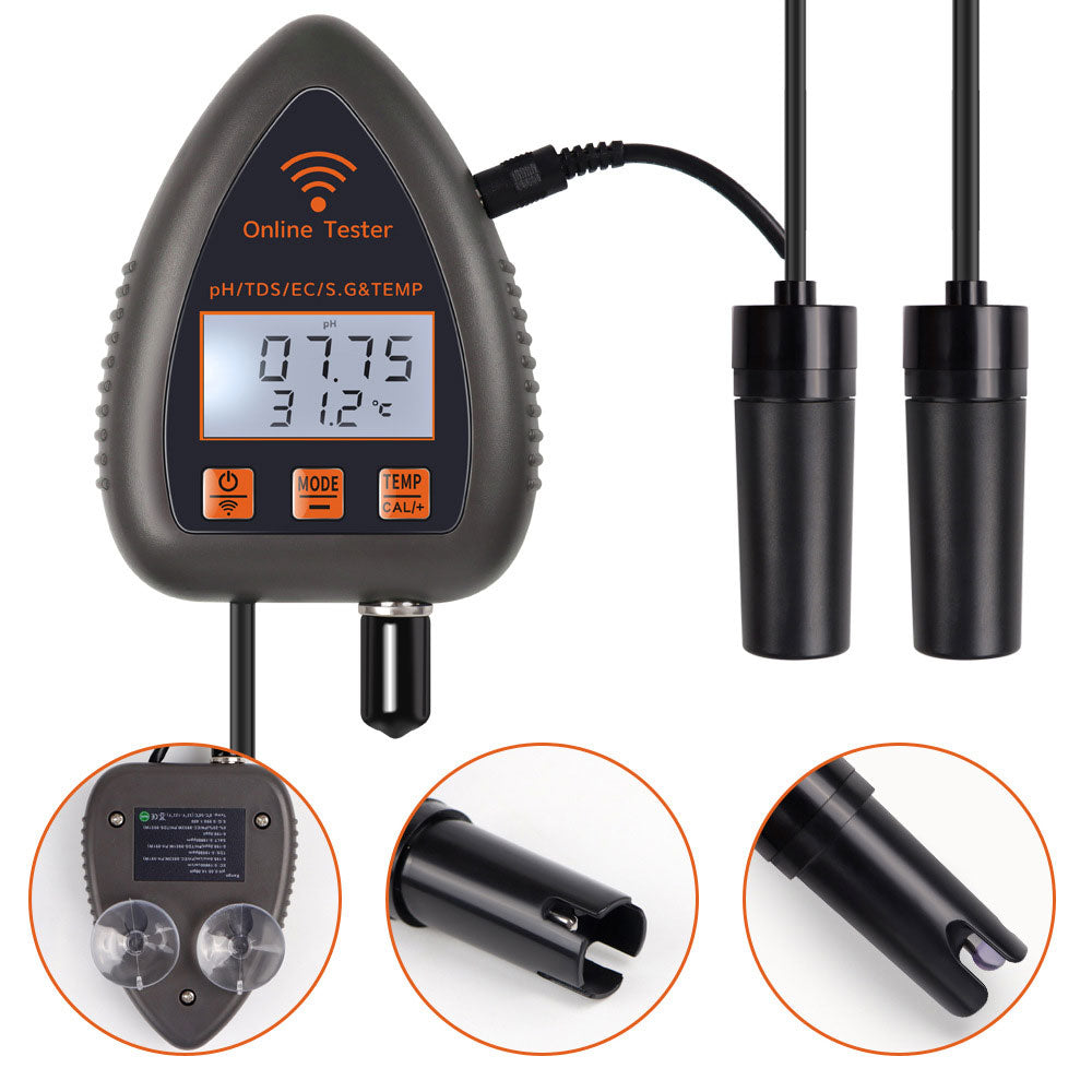 Wifi Online Water Quality Tester Meter with Orange/Green/Blue Backlight for PH TDS Salinity S.G. and TEMP