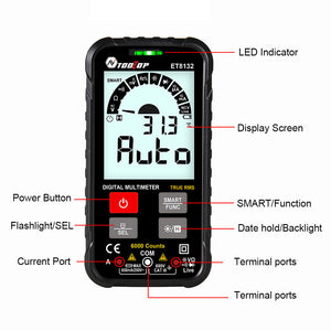 ET8132 600V 600mA Mini Multimeter 6000 Counts Digital Multimeter for NCV &amp; Live Wire Detection