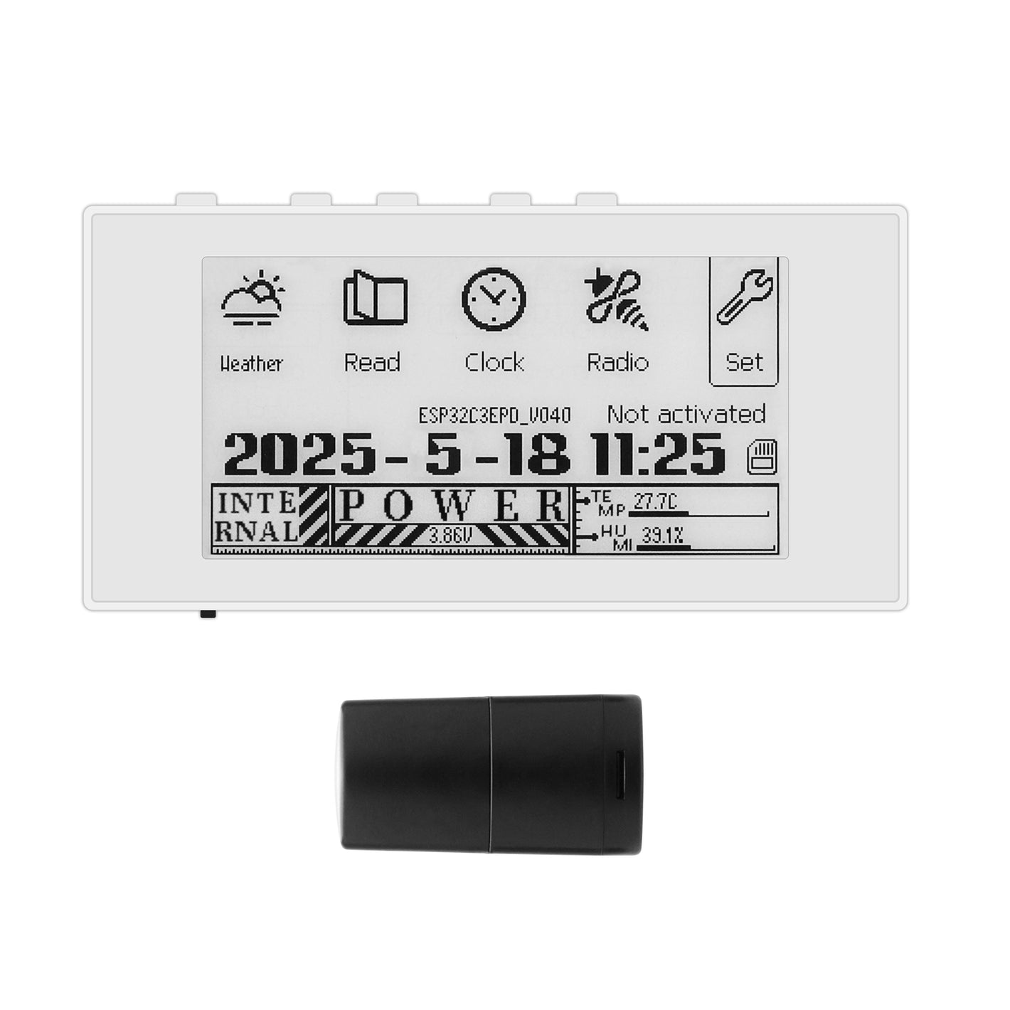 HAMGEEK RW01-BL Backlit Mini E-Ink Reader E-Book Reader (White Panel) for Weather Clock Image Viewing Alarm TXT and EPUB Files