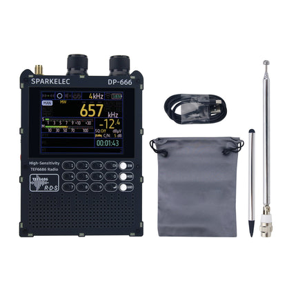 Black DP-666 High Sensitivity Full Band DSP Receiver FM/LW/MW/SW/OIRT Radio 2.8-inch IPS Touch Screen with Touch Pen