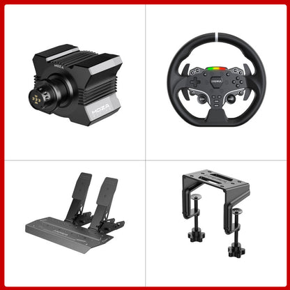 MOZA R5 5.5Nm Direct Drive Wheel Base + 11&quot; ES Steering Wheel + 2-Pedal SRP Lite + Table Clamp