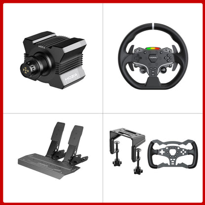 MOZA R5 Wheel Base + 11&quot; ES Steering Wheel + 2-Pedal SRP Lite + Table Clamp + Formula Wheel Mod
