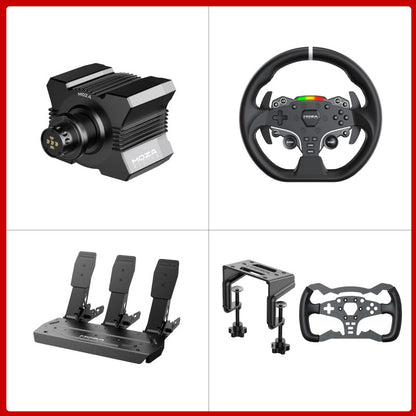 MOZA R5 Wheel Base + 11&quot; ES Steering Wheel + 3-Pedal SRP Lite + Table Clamp + Formula Wheel Mod