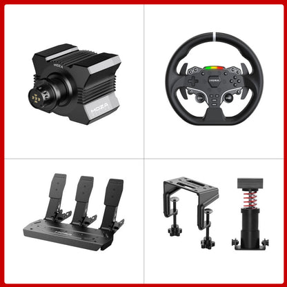 MOZA R5 5.5Nm Wheel Base + 11&quot; ES Steering Wheel + 3-Pedal SRP Lite + Performance Kit + Table Clamp