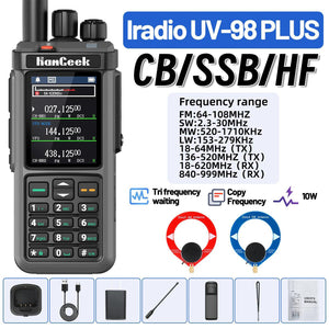 HamGeek UV-98 Plus 10W 1024CH Walkie Talkie VHF UHF Transceiver (Standard Version) with Donut AM and SW Antenna