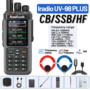 HamGeek UV-98 Plus 10W 1024CH Walkie Talkie VHF UHF Transceiver + Programming Cable with Donut AM and SW Antenna