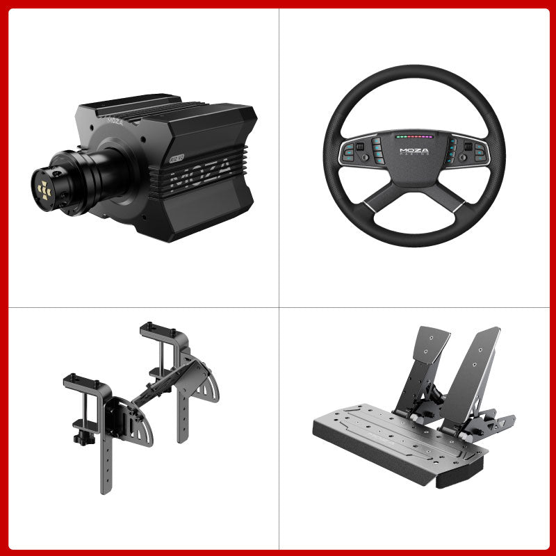 MOZA R12 V2 12Nm Direct Drive Wheel Base + 15.8" TSW Truck Wheel + Table Clamp + SR-P 2-/3-Pedal Set