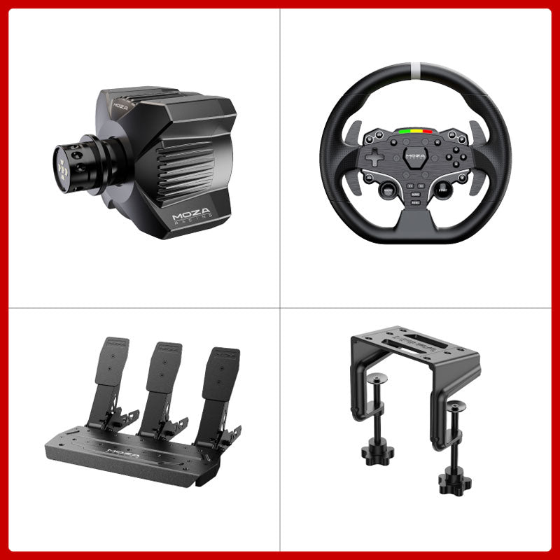 MOZA R3 3.9Nm DD Wheel Base + 11" ES Lite Steering Wheel + 3-Pedal SRP Lite + Table Clamp (for PC)