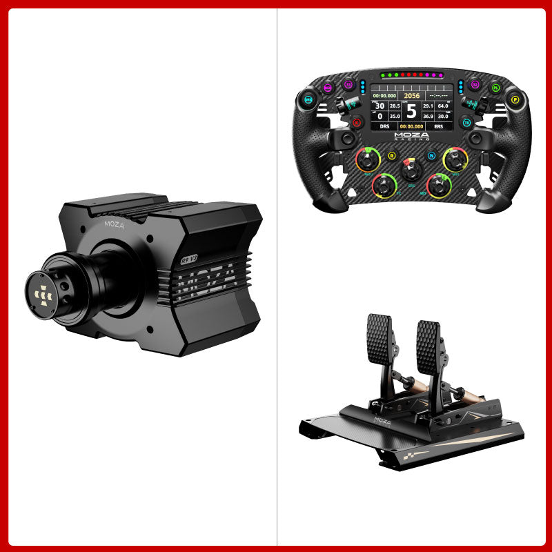 MOZA R9 V3 9Nm Direct Drive Wheel Base + 11" FSR2 Steering Wheel with 6 Paddles + CRP2 2-Pedal/3-Pedal Set