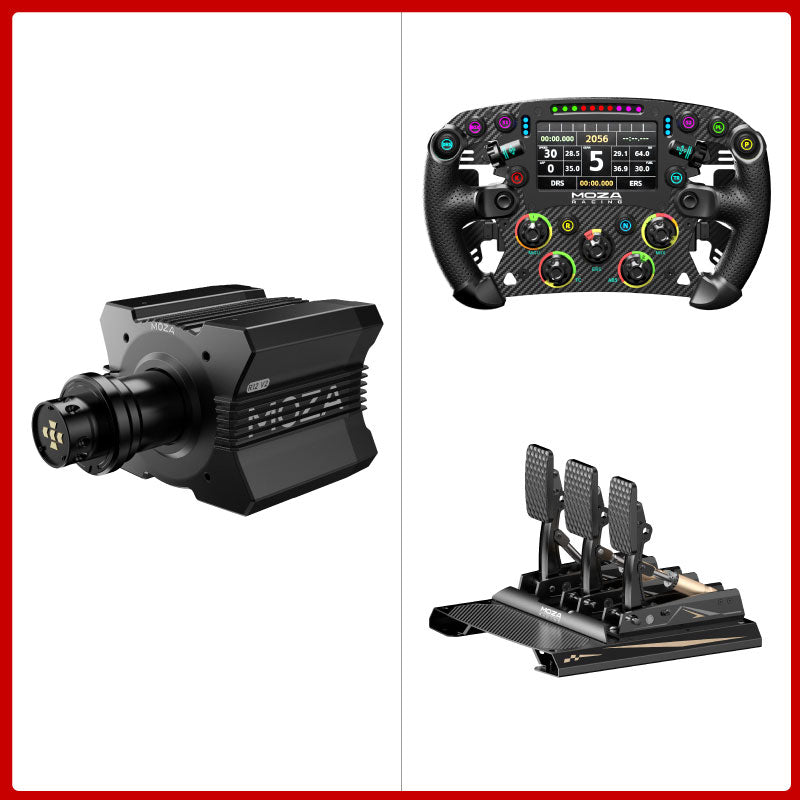 MOZA RACING R12 V2 12Nm Direct Drive Wheel Base + 11" FSR2 or 13" RS V2 Steering Wheel + CRP2 3-Pedal Set