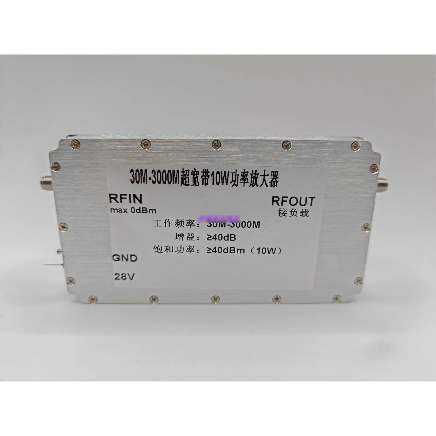 30M-3000M 10W Broadband RF Power Amplifier RF Power Amp with Gain ≥40dB and 28V Operating Voltage